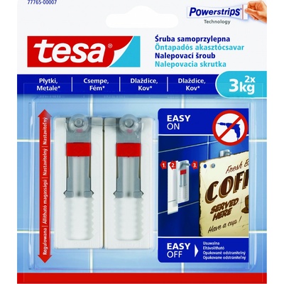 tesa® Nastavitelný nalepovací šroub na dlaždice a kov 3kg Barva: bílá, Rozměr: 2 šrouby + 3 proužky