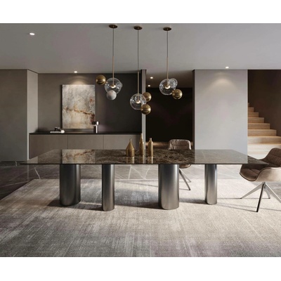 DELIFE Edge 300 x 100 keramika Laminam Emperador Extra Lucidato tmavě hnědá pilíř nerezová ocel grafit