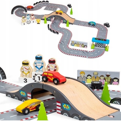Bigjigs Rail Dřevěná autodráha závodní den