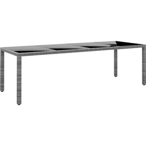 vidaXL Градинска маса 250x100x75 см закалено стъкло и полиратан сива (310593)