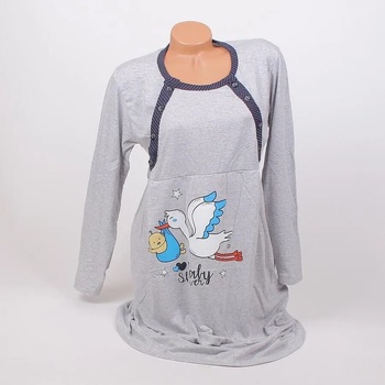 Image 1 of Нощница за кърмачки в сиво с щъркел и тъмносин кант на точки