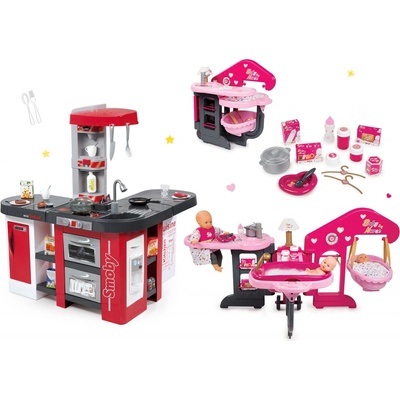 Smoby Set kuchynka Tefal Studio Barbecue s magickým bublaním a domček pre bábiku Baby Nurse Zlatá edícia