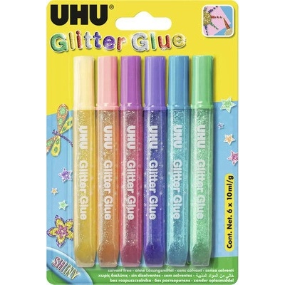 UHU Kreativní lepidlo s třpitkami Glitter Glue Shiny 6 x 10 ml