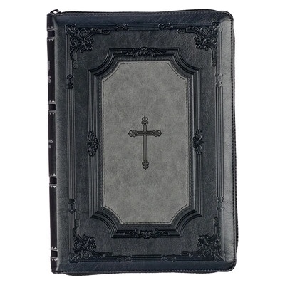 KJV Holy Bible, Super Giant Print Faux Leather Red Letter Edition - Thumb Index & Ribbon Marker, King James Version, Gray/Black Christian Art Gifts