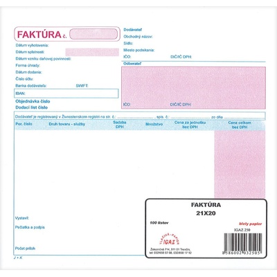 Igaz 250 Faktúra - daňový doklad 21x20 cm - dvojfarebná 100 list.
