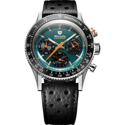 Nivada Grenchen Chronoking Meca Racing Green - Inter. Bezel - Black Racing Strap
