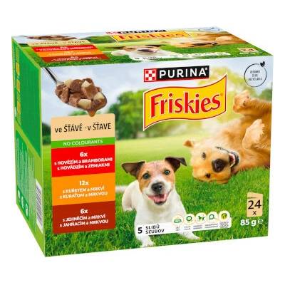 Friskies dog Adult multipack s hovädzím s kuraťom a jahňacím v šťave 24 x 85 g