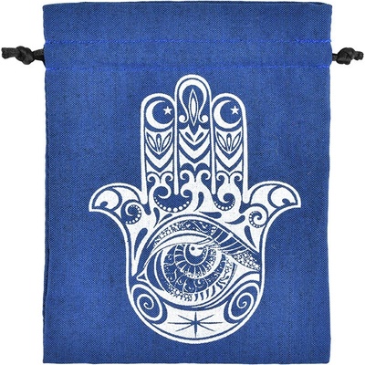 Dárkový stahovací pytlíček Hamsa - modrý - 11 x 14 cm