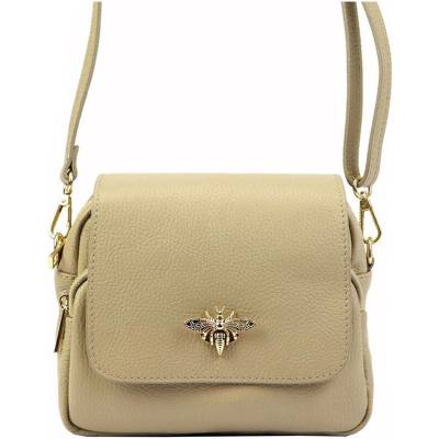 Kožená crossbody kabelka s broží menší béžová