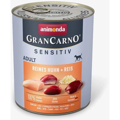 Animonda Gran Carno® Sensitive - Премиум консервирана храна за чувствителни израснали кучета с пилешко месо и ориз, 800 гр