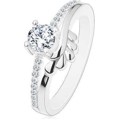 Šperky eshop zásnubní prsten stříbro 925 čirý zirkon a třpytivá ramena lístečky M02.11