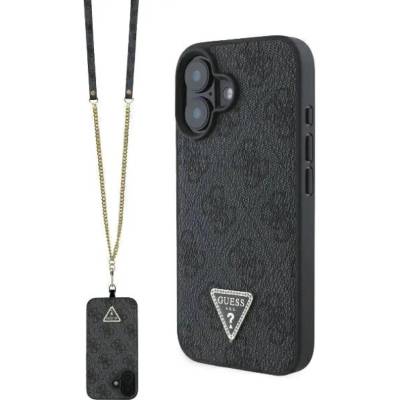 GUESS кожен калъф с метално лого Strass Crossbody за iPhone 16 - черен (3666339328603)