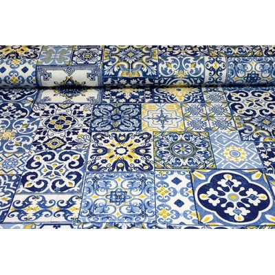 MADE IN ITALY Dekoračná látka bavlna Majolika, šírka 140 cm Modrá Šírka 140 cm