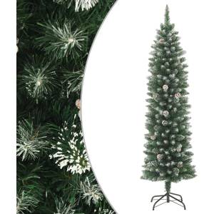 vidaXL Изкуствена тънка коледна елха със стойка, 210 см, PVC (345167)