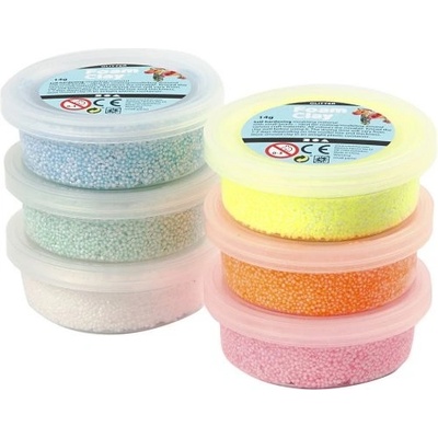 Creative Samotvrdnoucí modelovací hmota Foam Clay SADA 6 PASTELOVÝCH A GLITTER BAREV