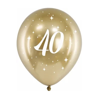PartyDeco Латексови балони - златисти число 40 6 бр