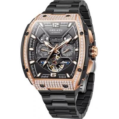 Gelatu Мъжки часовник GELATU Luxury Skeleton, Автоматичен, Неръждаема стомана, Розово злато (GELATU-6016-STEEL-ROSEG)