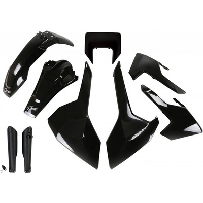 UFO kompletní sada plastů (FULL KIT) s kryty tlumičů HUSQVARNA TX/TE/FE 17-19 s krytem světla barva černá (HU621E001)