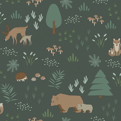 Esta Home 139249 Sivá vliesová detská tapeta na stenu Zvieratká v lese Forest Friends rozmery 0,53 x 10,05 m