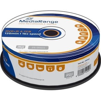 MediaRange Оптичен носител DVD+R, 4.7GB, Media Range, 16x, 25бр (MR404)