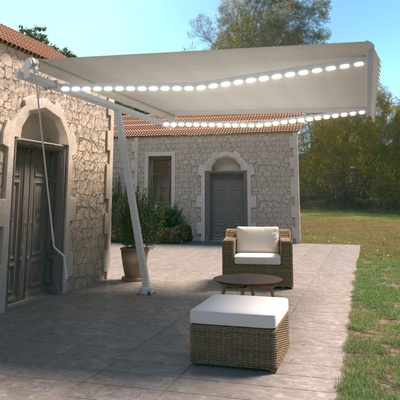 VidaXL Ručně zatahovací markýza s LED světlem 450 x 350 cm krémová