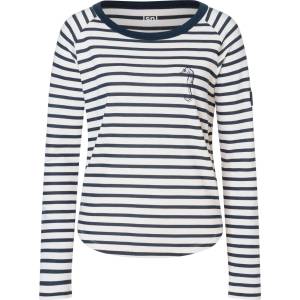 super. natural Дамски вълнен пуловер super. natural Women's Sea Horse Stripe Bio Crew Merino longsleeve - Fresh White / Navy Stripe / Salute - размер XS (105-7097-0111)