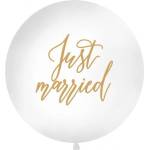 Party Deco Голям Латексов Балон "Just Married", Бял (OLBON18D-008-019)