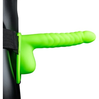 Image 1 of Ouch! Glow in the Dark Ribbed Hollow Strap-on with Balls 8" 21cm