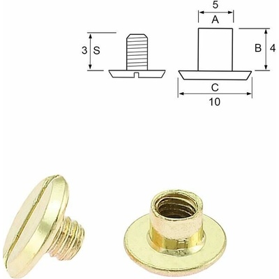 Pro Háčkování Nýt šroubovací 4 mm, Ø 5 mm zlatý Počet: 10 ks