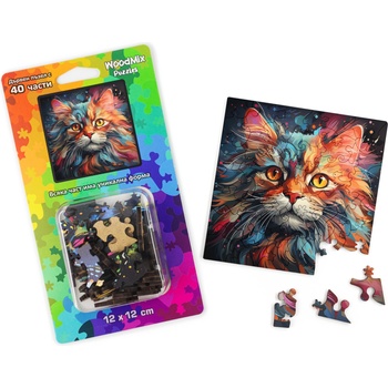 WoodMix Puzzles Дървен пъзел WoodMix, Котки, 40 части - Exotic Foldex (WM-P40-0013)
