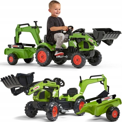 FALK Šliapací traktor Claas Arion 430 s nakladačom rýpadlom a vlečkou