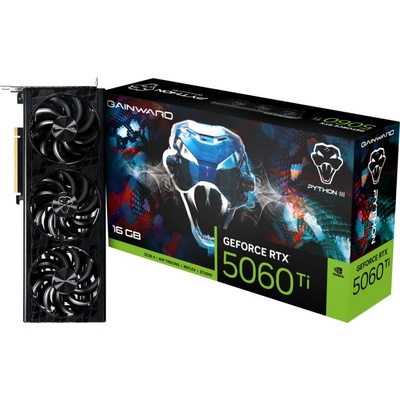 Видео карта Nvidia GF RTX 5060 Ti, 16GB, Gainward Python III, PCI-E 5.0, GDDR7, 128-bit, DisplayPort, HDMI (NE7506T019T1-GB2061T)
