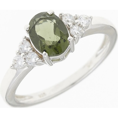 My Moldavite Stříbrný prsten s vltavínem a zirkony R03