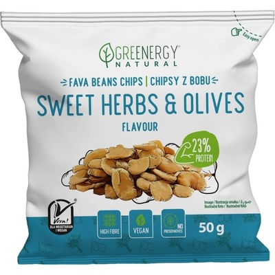 Greenergy Fava Chips s příchutí sladkých bylinek a oliv 50 g