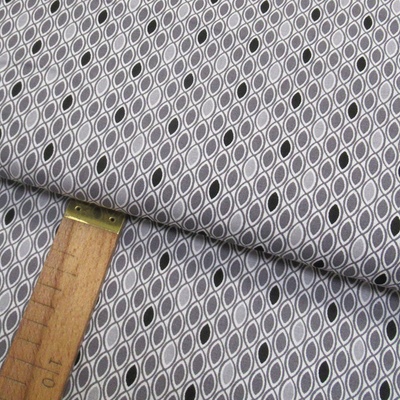 Bavlněné plátno - Oválky šedé, černé na bílé - šíře 150cm