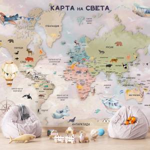 Art Gift Decor Детски Фототапет - Образователна карта с животни