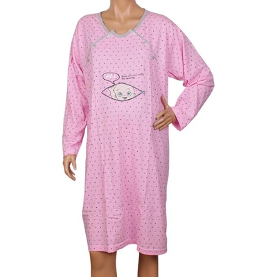 Розова макси нощница за кърмачки с бебе и звезди