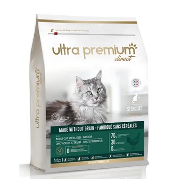 Ultra Premium Direct Adult cat sterilised - Indoor - Суха храна за пораснали кастрирани котки, отглеждани на закрито, без зърно, 70% месо и месни съставки - пиле и прасе, 7 кг, Франция CAT0702