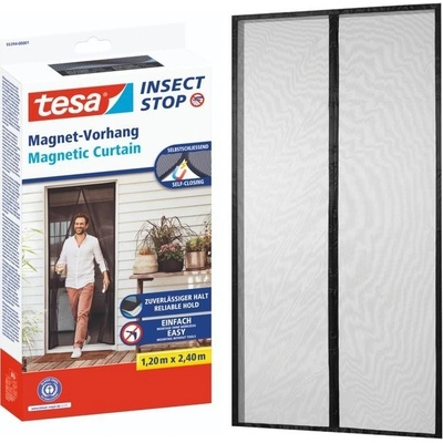Tesa 55394-00001-00 Magnetická síť do dveří proti hmyzu XL, 1,2 x 2,40 m, antracitová – Zboží Mobilmania