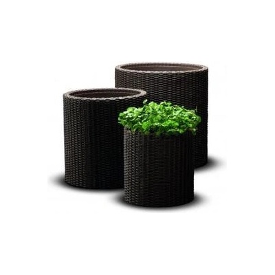 KETER S+M+L CYLINDER Planter sada kvetináčů 3ks ratan hnědý