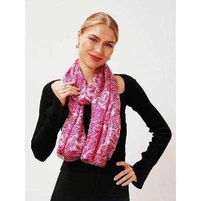 Veľký hodvábny šál s ornamentálnym vzorom magenta