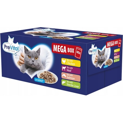 PreVital Mega box kuřecí telecí losos játra v omáčce 40 x 100 g