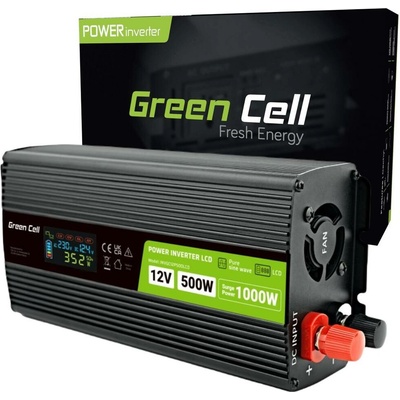 Green Cell PowerInverter LCD 12 V 500W/1000W čistá sinusoida