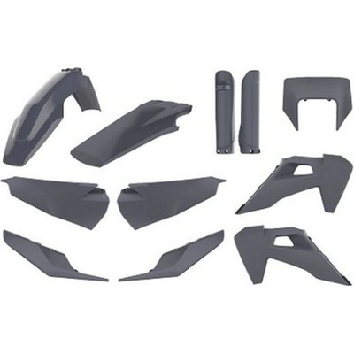 POLISPORT kompletní sada plastů HUSQVARNA TE/FE TPI 20-23 v sadě kryt předního světlometu (8398900006) a kryty tlumičů (8398600004) barva šedá (N-šedá)