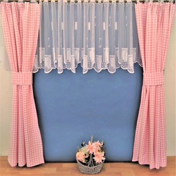 Závěs tkaný kanafas růžové srdíčko - výška 80/ šířka 70cm (malé okno)