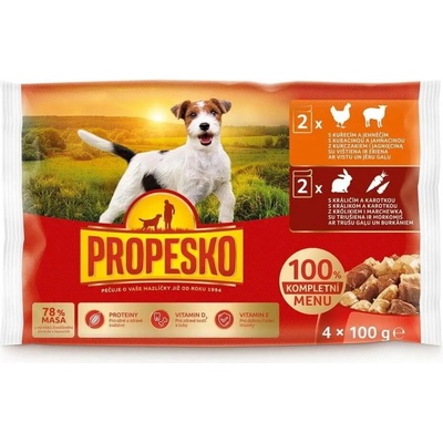 Propesko Dog králik a mrkva kura a jahňa v omáčke 4 x 100 g