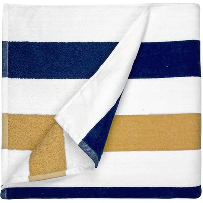 The One Towelling Plážová Osuška Stripe 90x190 cm Modrá Zlatá Bílá
