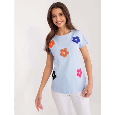 BASIC FEEL GOOD tričko s květinovou aplikací rv-bz-9622.16x light blue