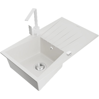 Mexen Cesar гранитна мивка 1-камерна с дренаж и кухненски смесител Rita, бял - 6514-20-670300-20 (6514-20-670300-20)