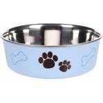 Flamingo Feeding and drinking bowl Kena Round Light blue Silver - иноксова купа за вода или храна - СИНЯ, размер Ø23 см / 2200 мл, Белгия - 1030937